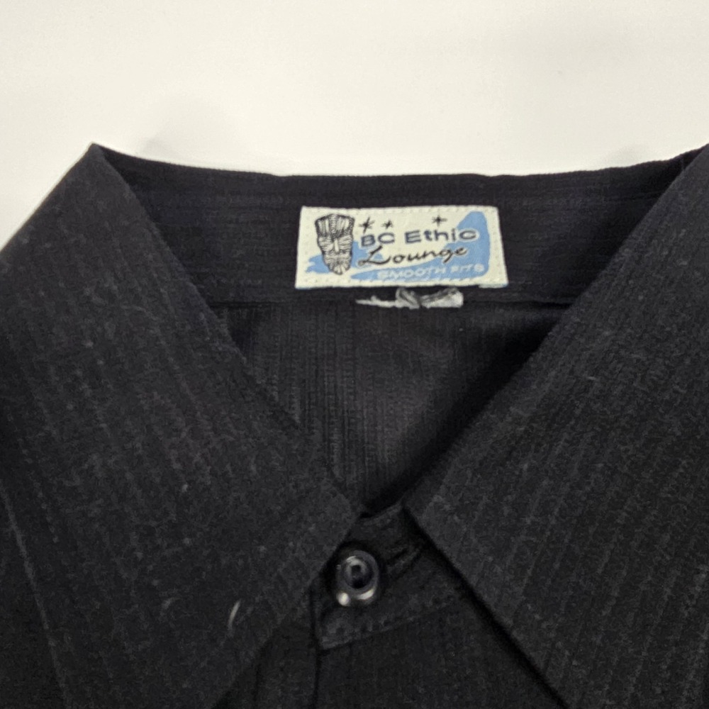 BC Ethic Shirt Mens Large L Black Mesh Panel Retro Rockabilly Y2K Vintage Lounge - Picture 4 of 9